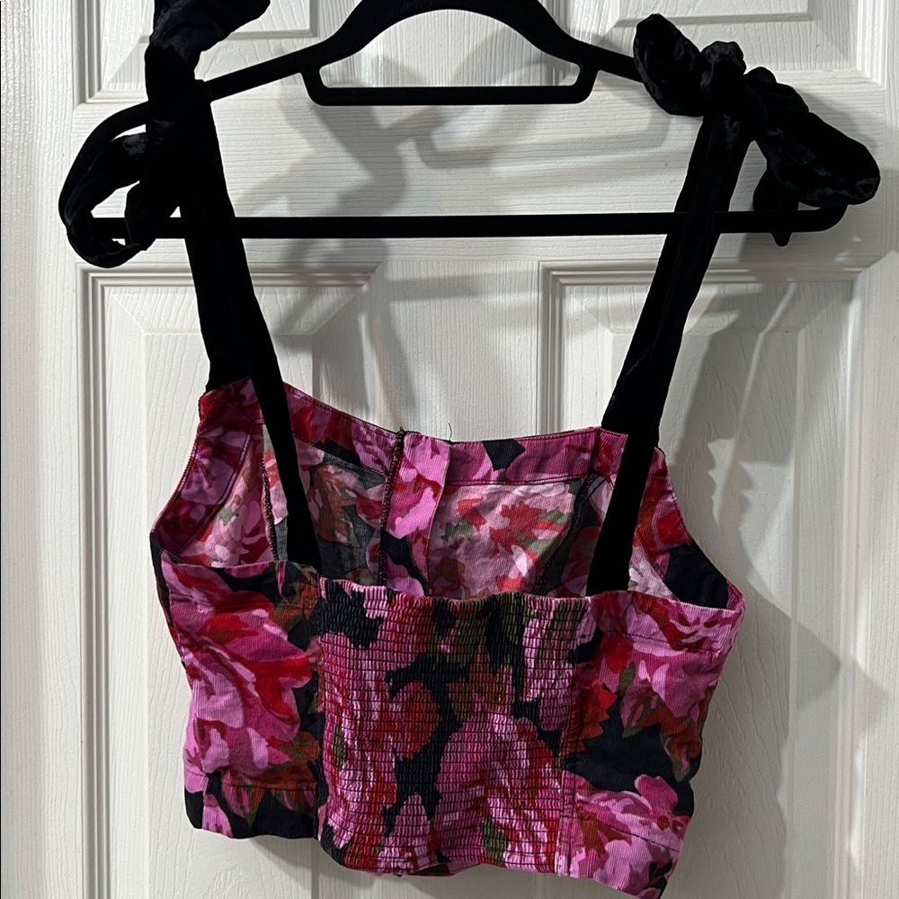Free People Floral Corset Crop Top – Pink/Black – Size S - Picture 3 of 3